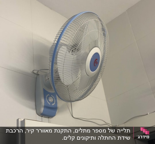 מאוורר קיר מותקן עם כבל חשמל מחובר